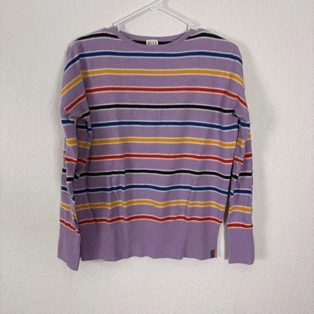 Kule Vandy Striped Pullover Sweater Purple with Colorful Stripes Size XS